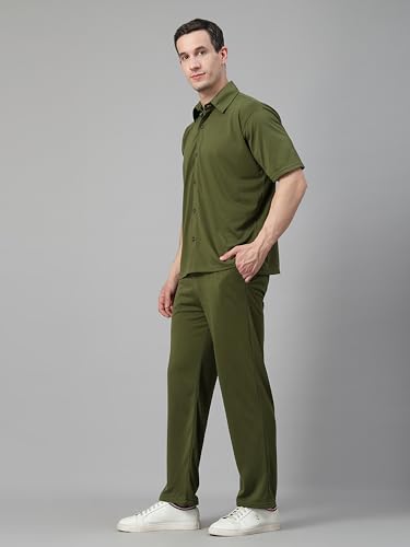 Image of CHKOKKO Men Solid Track Suit Casual Coords Summer Wear Clothing Set Stylish Gents Cord Half Sleeves Co Ords Polo Neck Western Co-ord Set