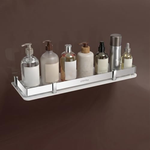 Image of Plantex Acrylic Shelf for Bathroom /Living Room Wall Mounted Shelf with Silver Railings - Bathroom Accessories (White, 18x6 inches)