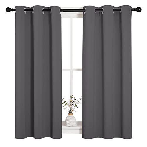 Image of NICETOWN Grey Blackout Curtain Panels for Bedroom, Thermal Insulated Grommet Top Blackout Draperies and Drapes for Basement (2 Panels, W34 x L45-inch, Grey)