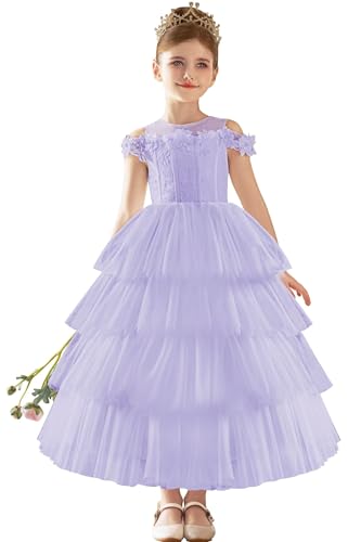 Floral Appliques Tulle Flower Girl Dresses for Wedding Lace Embroidery First Communion Dress Princess Pageant Ball Gown