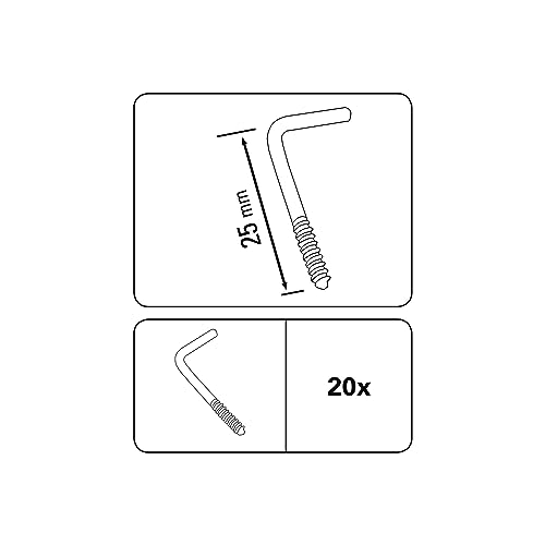 Gardinia Schraubhaken für Vitragestangen und Scheibenstangen, 20 Stück, Länge: 2,5 cm, Metall, Verzinkt, Silber-matt