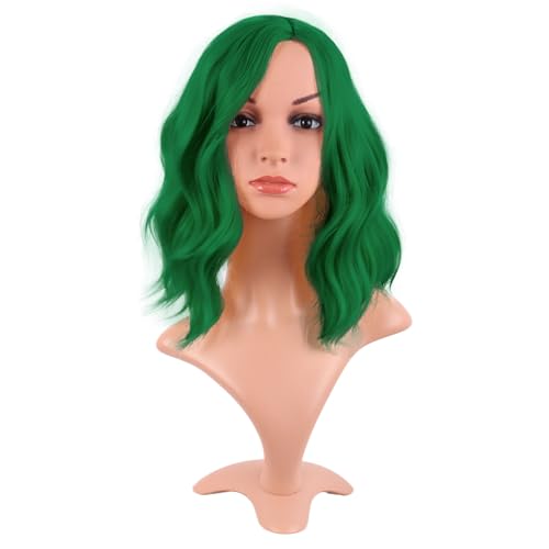 MapofBeauty 14 Inch/35 cm Bob Wavy Short Curly Body Wave Cosplay Anime Synthetic Hair Party Wig (Grass Green)