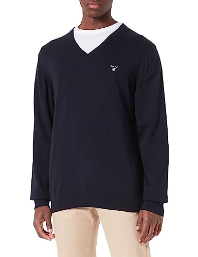 GANT Herren Classic Cotton V-Neck-New Pullover, Evening Blue, XL