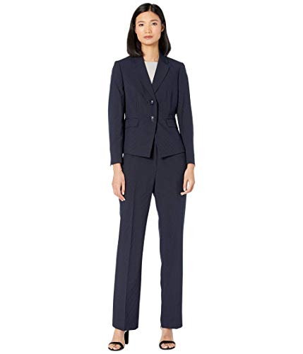Le Suit Two-Button Notch Collar Mini Pinstripe Pantsuit Navy/Sapphire 18