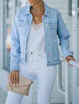 HipGlamp Women's Jean Jacket Classic Basic Button Down Long Sleeves Casual with Pockets - Image 3