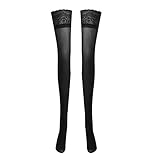 iEFiEL Damen Halterlose Strümpfe Sexy Spitze Strumpfhose Nylon Pantyhose Stretch Leggings Verführerische Erotik Dessous Kostüm Schwarz 0467?80D?