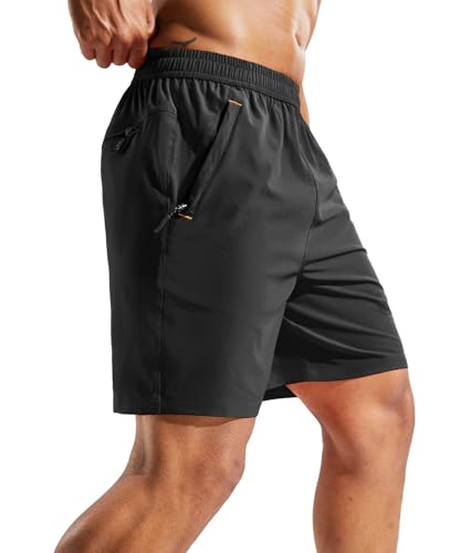Image of MIER Men's Quick Dry Running Shorts with Zipper Pocket Elastic Waist Athletic Workout Exercise Shorts