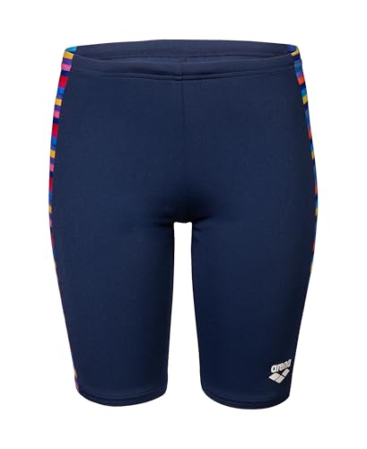 ARENA Boy's Performance Racing Stripe Competitive Athletic Swim Jammers Chlorine Resistant Quick Dry UPF 50+ Sun Protection, Adjustable Fit for Racing and Training, Navy/Navy Multi, Size 14-16(30)