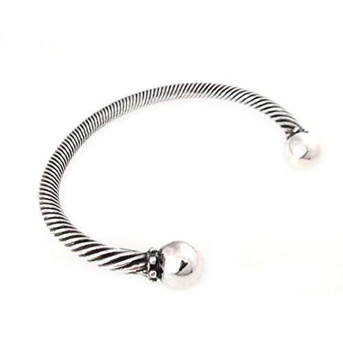  BRACCIALE RIGIDO in ARGENTO massiccio 925,fili intrecciati e palline BRUNITO