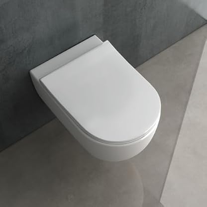 Alpenberger Hänge WC Spülrandlos | Toilette mit Nano | Tiefspüler Wand WC | Duroplast Toilettendeckel mit Absenkautomatik - Slim Sitz | Keramik Kloschüssel für Bad & Gäste WC | Passend Geberit – Bild 5