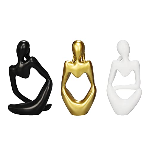 Fineusea Home Decor Resin Thinker Statue Abstract Art, Modern Sculpture Creative Personality,(Small-Gold,Black,White) Desktop,Bookshelf Decor Set Of 3 Simple Fashion Style(Multi-Color) #TOP4