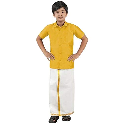 SJS-Boys Pure Cotton Dhoti/Silk Shirt for Traditional Look (Yellow, 7-8 Years) - Image 2 thumbnail