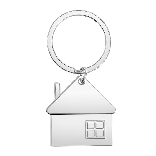 Exircy House Shaped Pendant Keychains Cute Cartoon House with Window keychain Home key chain Creative Mental Keyring Gift Bag Hanging Fashion Charm Jewelry for Men & Women Silver