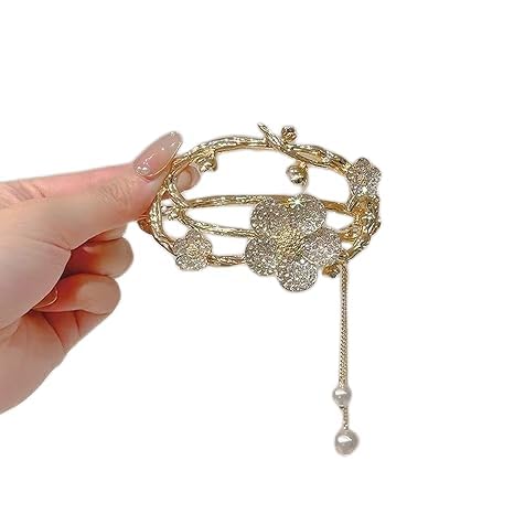 Golden Oval Diamond Hair Clips for Women, Bun Decor, Wedding Party Accessory, Pack of 1