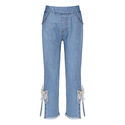 ACSUSS Toddler Girls Bootcut Jeans Kids Stretch Pull On Straight Denim Pants Split Hem Trousers