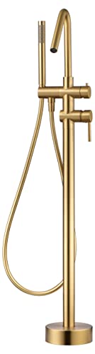 IMEX - Grifo bañera exenta - Monomando Baño-Ducha A Suelo - Griferia baño - grifo para tina de baño - SERIE CORCEGA Oro Cepillado - BBECO1/OC