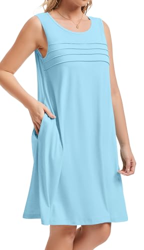 Image of CHICGAL Womens Summer Dresses Casual Loose Pleated Front Tshirt Sleeveless Tank Sundresses with Pockets 2026