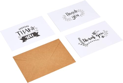 Image of Amazon Basics Thank You Cards and Envelopes, Black and White, 4 inch x 6 inch, 48 Count (Pack of 10)