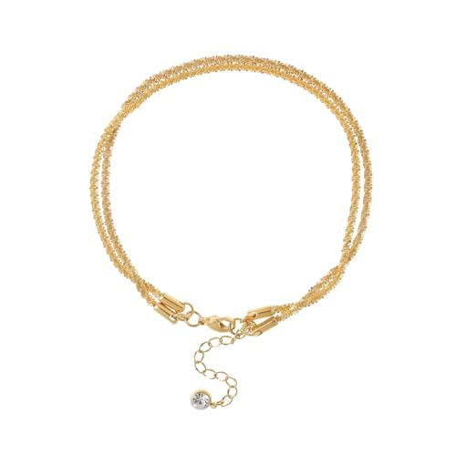 Image of 14K Gold /Silver Ankle Bracelets for Women,Dainty Layered Sparkly Chain Rhinestone Anklet,Stackable Waterproof Beach Anklets,Ajustable 8.65 inch+2.3 inch Anklets Bracelets for Women,Cute Summer foot Jewelry Gift