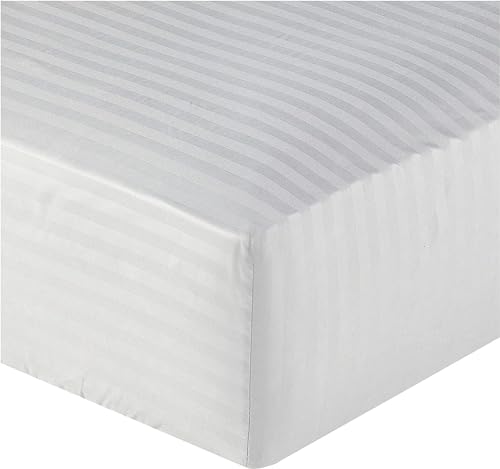 Bedding Zone Luxurious Fitted Sheets - 100% Microfiber Sateen 1cm Stripe (200x200+) (White Super King)