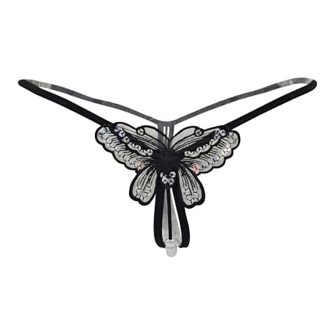 SLITHICE Women Sexy G string with Butterfly Center and Sequins (US, Alpha, Small, Regular, Regular, Black2) Cover