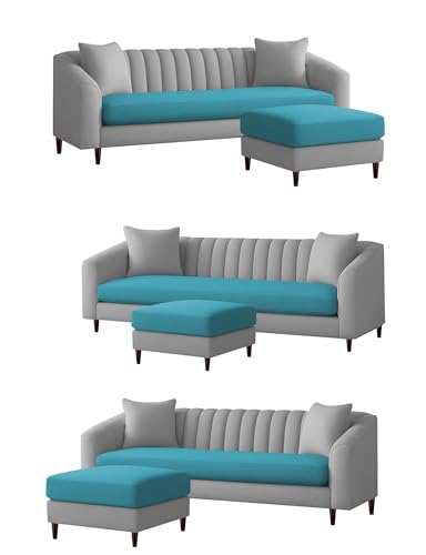 Image of Casaliving Doraldo 4 Seater L Shape Convertible Sofa Set for Living Room, 3 Seater & Ottoman Modular Sectional Couch for Small Space (Turquise Grey Colour) Fabric