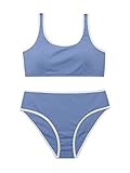 SOLY HUX Girl's Ribbed Knit Contrast Binding Bikini Bathing Suit 2 Piece Swimsuits Blue 160