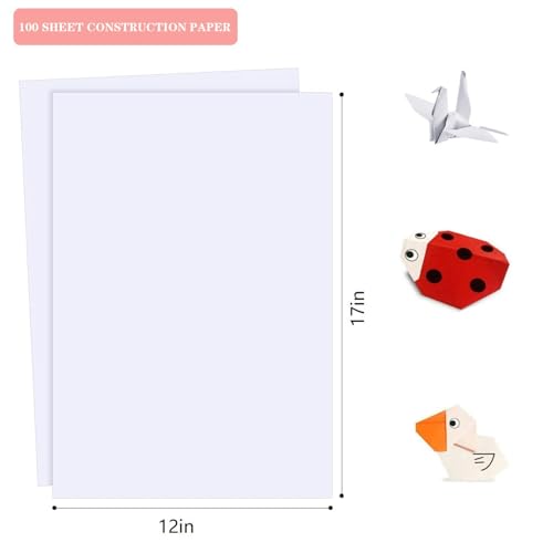 image for Shinok 100 Sheets Arts Craft Paper for Drawing 12” x 17” White Con