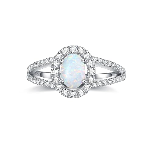 YDD Halo 1ct Oval Cut Opal Engagement Rings for Women Genuine Opal Rings for Women 925 Sterling Silver Opal Wedding Ring Anniversary Promise Ring