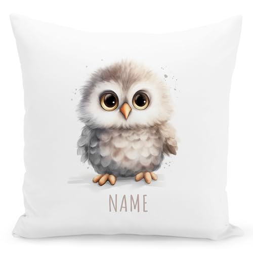 DEL MÀ Unique & Personal Eule Kissen personalisiert mit Namen Kinderkissen Kuschelkissen Kinder Geschenk Kinderzimmer Deko Junge Mädchen Zierkissen Dekokissen 40x40 cm inkl. Füllung und Bezug