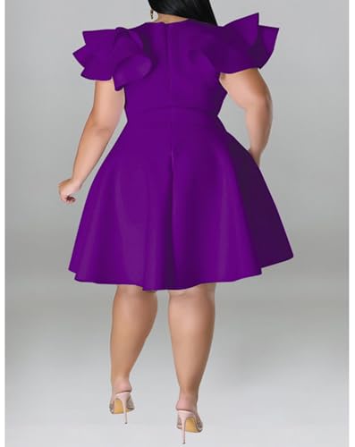 Image of IyMoo Women's Plus Size Cape Flutter Sleeve Stretchy A Line Swing Flared Skater Cocktail Party Dress with Pockets