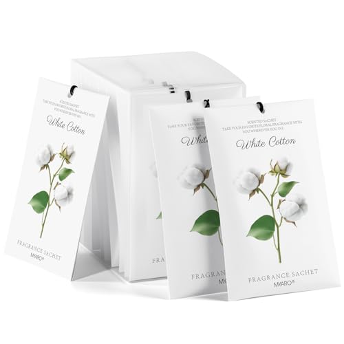 Image of MYARO 12 Packs Scent Sachets for Closet Clothes Storage - White Cotton Fragrance Long Lasting Home Air Freshener Odor Deodorizer