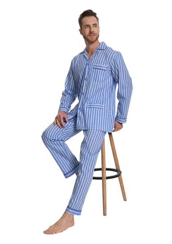 Image of GLOBAL Mens Pajamas Set, 100% Cotton Woven Drawstring Sleepwear Set with Top and Pants /Bottoms