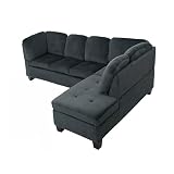 Christopher Knight Home Wels 101'' L-Shaped Sectional Couches, Tufted 4 Seater Chaise Lounge Sectional Sofa, Modular Sectional Sofa, Upholstered Fabric Couches for Living Room Bedroom, Charcoal