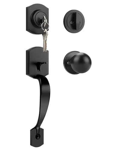 Image of Tinewa Camelot Trim Lower Half Entry Handleset and Deadbolt Set Matte Black, Upgated Entry Door Handle with Door Knob for Electronic Keypad, Black Front Door Lock Set