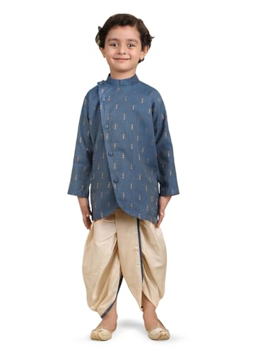 Image of POLKA TOTS Pure Cotton Traditional Dhoti Kurta Set for Baby Boys, Toddlers & Kids | Soft and Breathable Cotton Ethnic Dress for Festivals and Weddings | Traditional Elegant Indian Festive Clothing