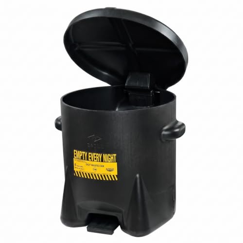 Image of Eagle Oily Waste Can, Self-Closing Lid, 6 Gallon, Made in the USA, Black | High-Density Polyethylene Construction, Leakproof Design, Hands-Free Operation, OSHA, FM, NFPA Compliant