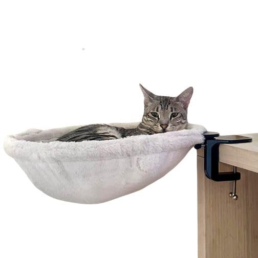 KOBUDDY | Cat Desk Bed – Soft Faux Fur Fabric, Steel Frame – Adjustable, Cat Shelf Bed for Indoor Cats – Perfect Cat Hammock for Your Desk – Supports up to 50lbs – Unique and Modern cat Furniture