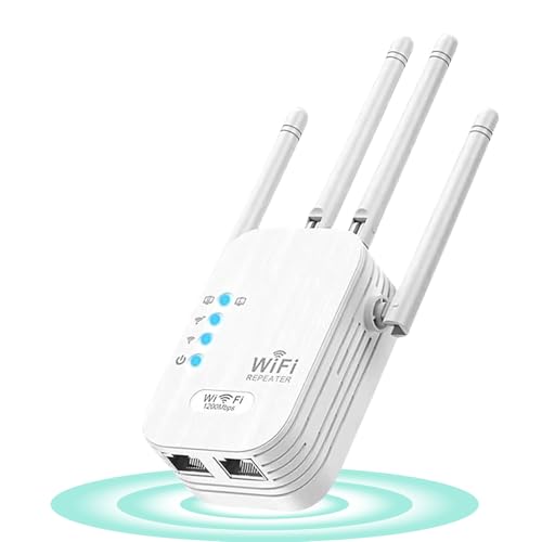 Amplificador Señal WiFi 1200Mbps,Repetidor WiFi,4 Antenas,2 Puertos LAN,WiFi Extender,Modo Repetidor/Router/Ap,Repetidor de Señal WiFi para el Casa,Oficina,Fácil de Instalar