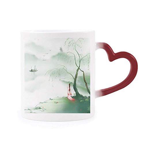 Taza de porcelana sensible al calor con acuarela china para te 2