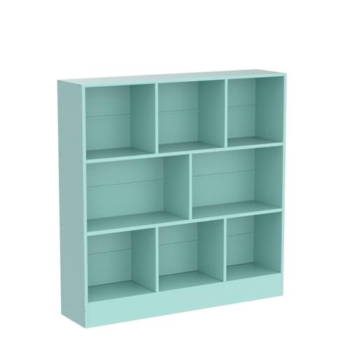 LEYAOYAO 8 Cube Bookshelf with Base,3 Tier Modern Mint-Green Kids Bookcase,Standing Wide Bookshelves Storage Organizer Toy Shelf,Wood Display Children's Book Shelves for Bedroom,Living Room,Nursery