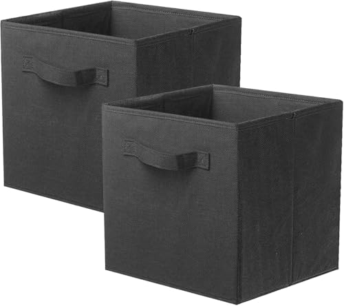 PowerKing Collapsible Storage Cubes, Farbic Storage Bins, Black, 2 Pack | Sturdy, Lightweight, Easy Pull Handle, Closet & Shelf Organizer, Clothes and Toys Storage, 10.5” x 11” x 10.5”