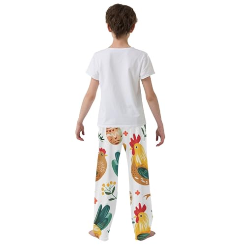 ZZXXB Rooster Egg Flowers Boys Long Pants Soft Trousers Elastic Waist Kids Lounge Bottoms with Pockets S-XL3