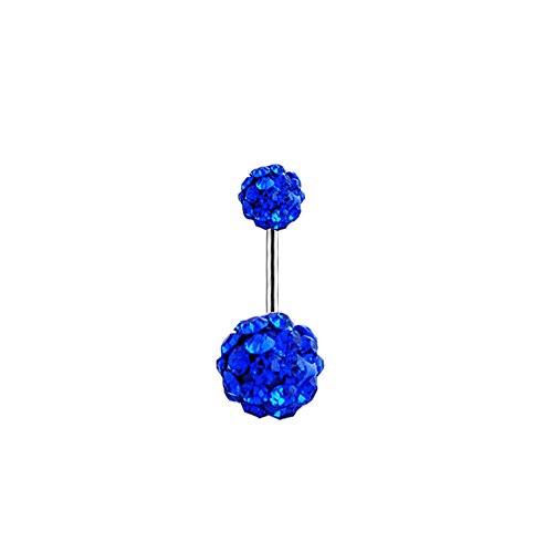 DELEY Fashion Jewelry Shamballa Belly Button Ring Body Piercing Jewelry Navel Balls Ring BarBell Set Royal Blue