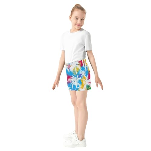 Tropical Summer Colorful Palm Girls Lounge Shorts Athletic Cute Comfy Print Youth Pajama Sleepwear, X-Small4