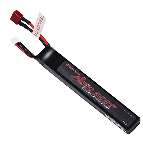 Bos-Lipo Airsoft Batterie Lipo 11.1V 1300mAh 25C 3S Batterie au Lithium pour Airsoft G36C, CAR15, MP5A5, M249, MC51, FNP90, G3A4 Airsoft(T connecteur)
