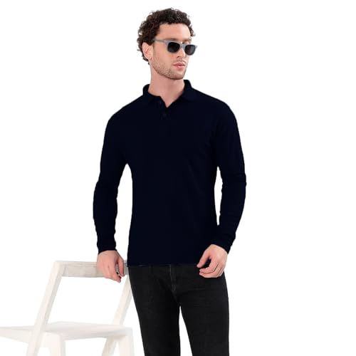 Image of Men's Full Sleeve Collared Soild Color Casual Regular Fit T-Shirt