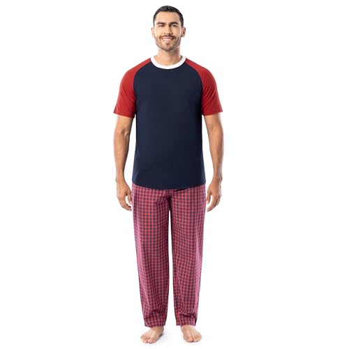 Ensemble pyjama homme Fruit of the Loom avec haut Henley bleu et bas pantalon à carreaux