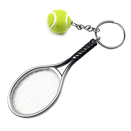 RIXERKOC Mini Tennisschläger Schlüsselanhänger mit Schlüsselring, Neuheit und modische Legierung Tennisball Split Ring Schlüsselhalter für Sportliebhaber Team.(Silber) Cover