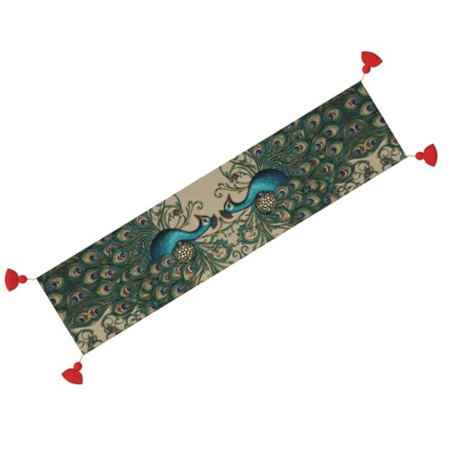 Chemin de table paon en lin la solution pour embellir votre cuisine à Noël